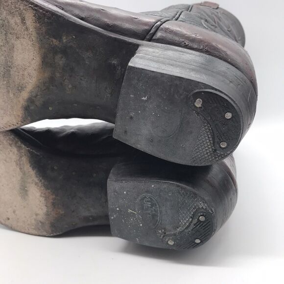 Lucchese Full Quill Ostrich Cowboy Boots Men's 9EE Black Cherry Leather Western - Picture 14 of 14